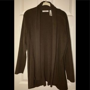 💜Liz Claiborne open knit cardigan. Dark brown/green tone.+ Kokopelli pin